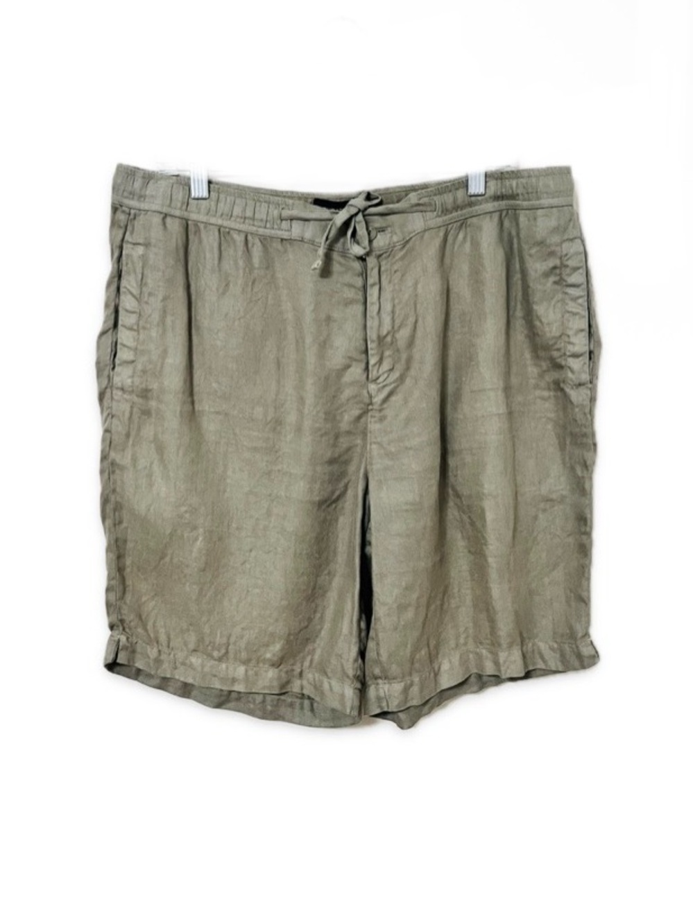 Bugatchi 100% Linen Drawstring Shorts Mens Large Olive Green Bermuda Casual